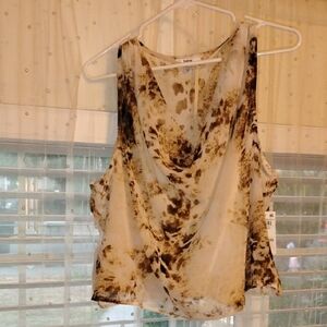 Bar III Woman's Draped Neckline, Brown & Cream Sleeveless Blouse, Size: OX, NWT